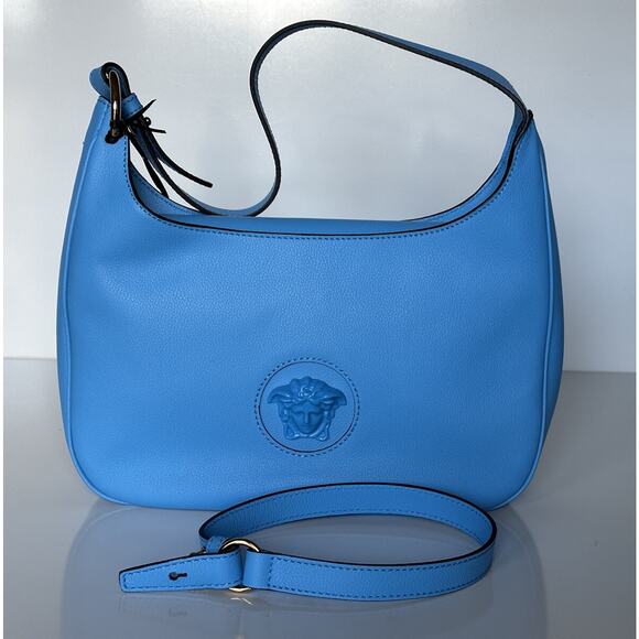 NWT $1875 Versace Medusa Head Calf Leather Blue Medium Hobo Bag 1000699 IT - Picture 15 of 16